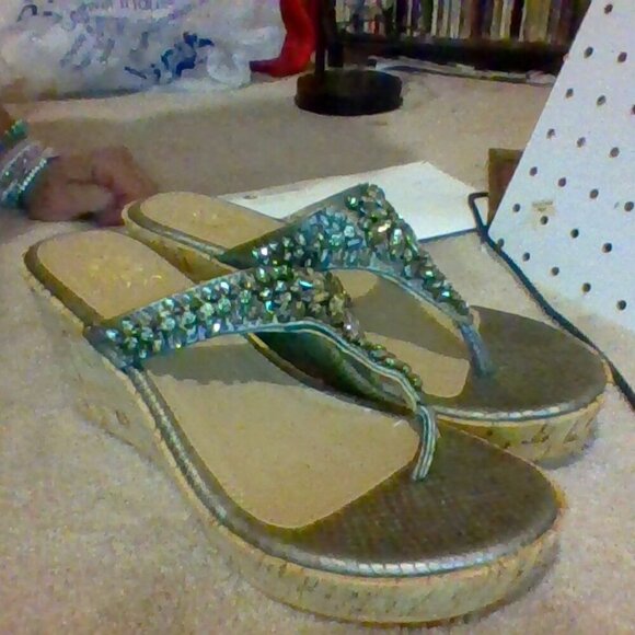 yellow box Shoes - Wedge Sandals with Beautiful Embellishments